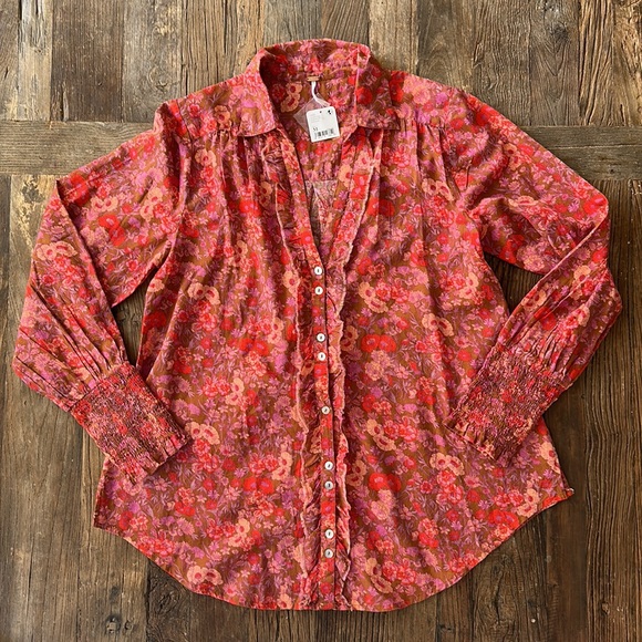 Free People Earth Combo Printer Top in Red size Medium. Button down. Tunic style - Picture 4 of 9